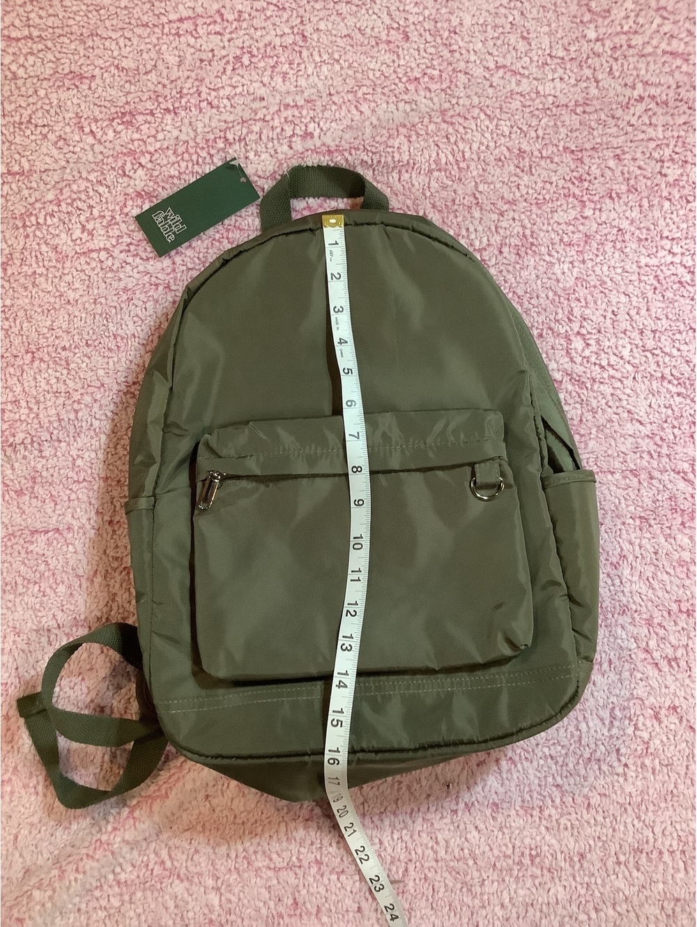 Olive Green Backpack with Front Pocket and Side Pouch